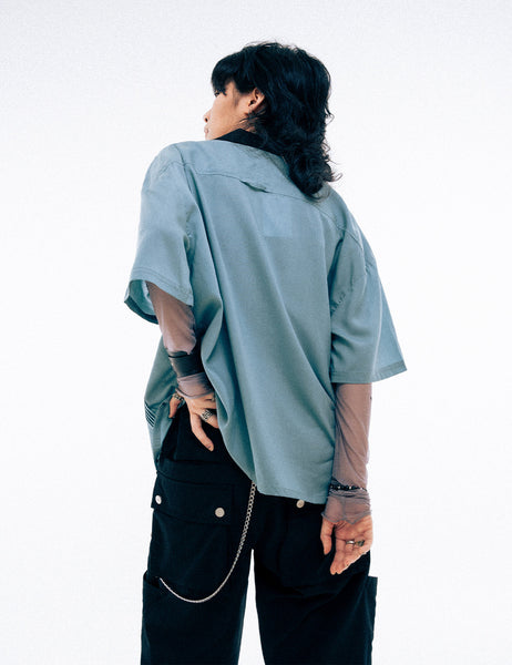 HdPc: Pleated Bowling Shirt (Sky Blue)